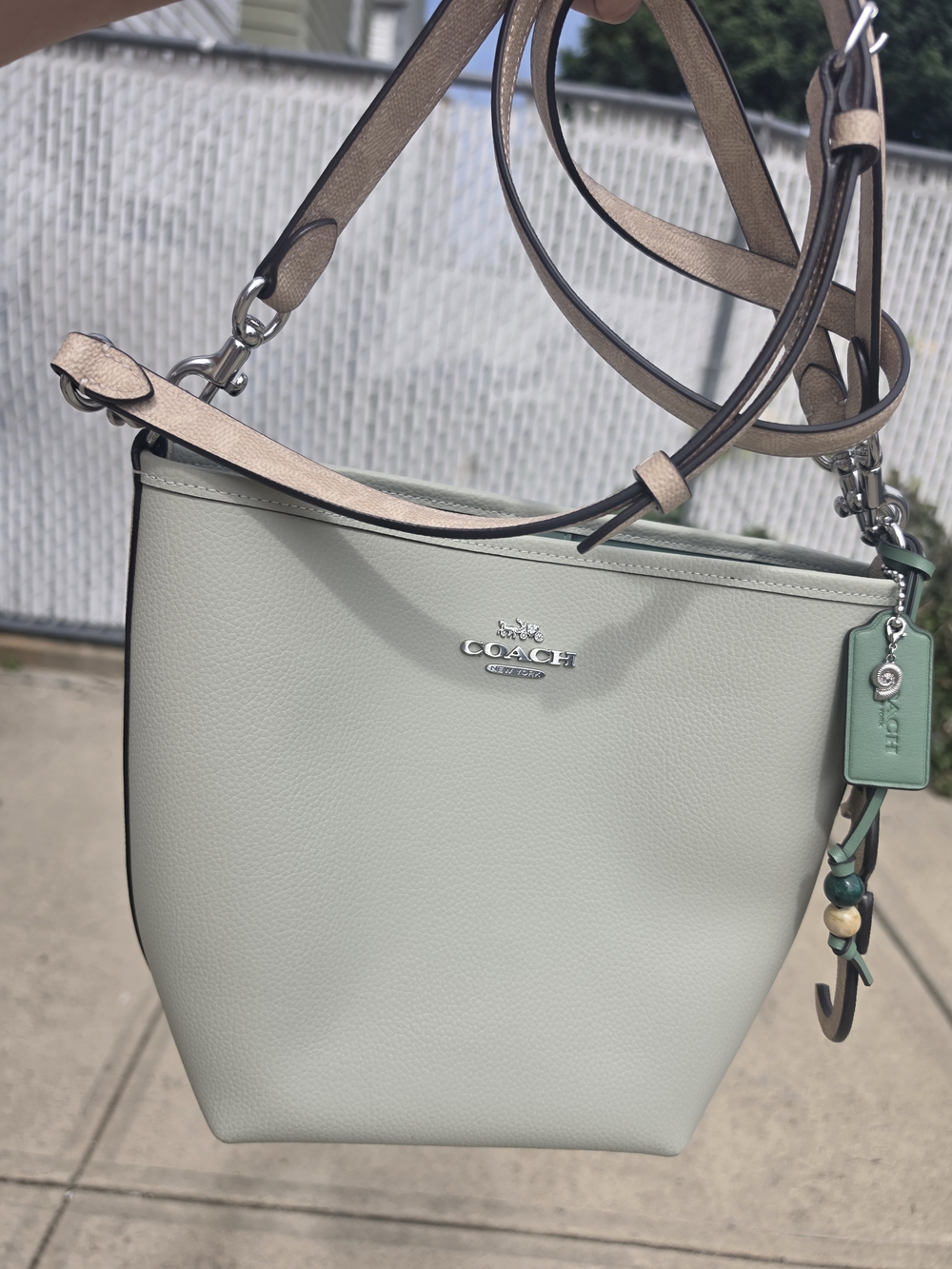 COACH Pebble Leather Bucket Bag in Mint